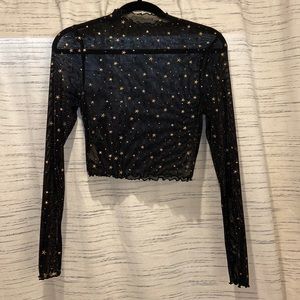 Shein size L black cropped sheer top with gold stars